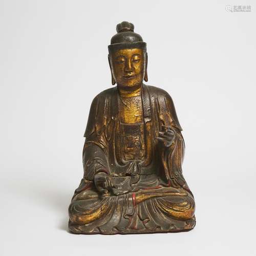 A Lacquered Figure of Buddha, Qing Dynasty, 清 金漆木雕佛坐像...