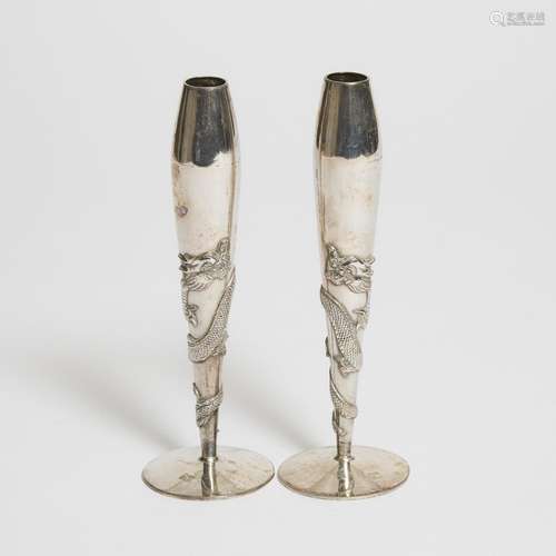 A Pair of Chinese Export Silver Candlesticks, Late 19th/Earl...