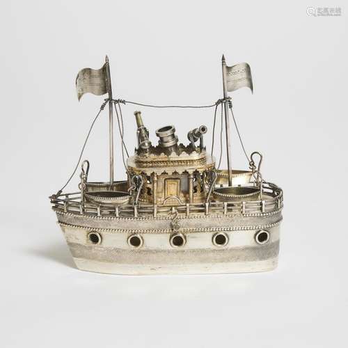 A Chinese Silver Model of a Gun Boat, Circa 1900, 约1990年 中...