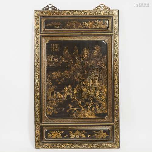 A Large Gilt-Painted Black Lacquer 'Teng Wang Ge Xu' Figural...