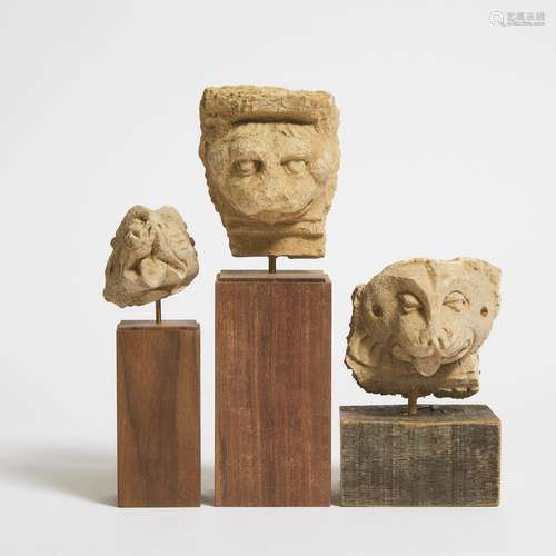 A Group of Three Stucco Lion Heads, Gandhara, 3rd-4th Centur...