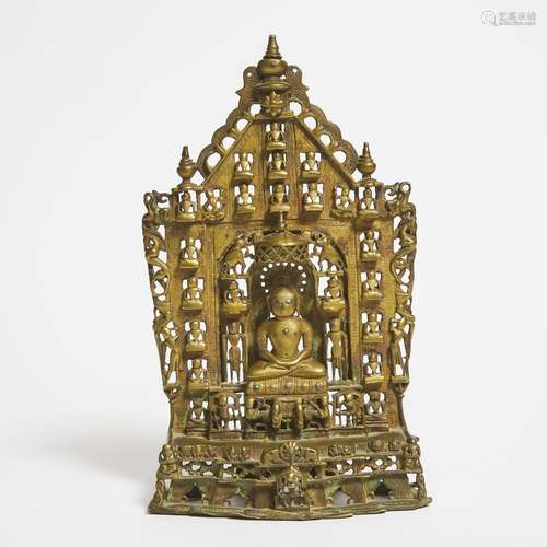 A Large Jain Silver and Copper Inlaid Bronze Altar Shrine, 1...