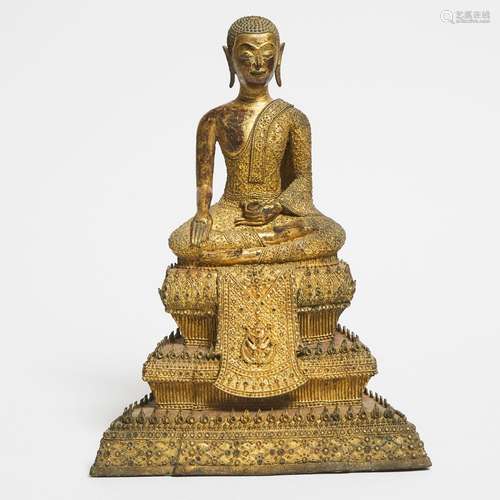 A Gilt Bronze Figure of a Monk, Rattanakosin Period, Thailan...