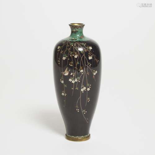 A Fine Gold and Silver Wire-Inlaid Cloisonné Enamel Vase, Me...