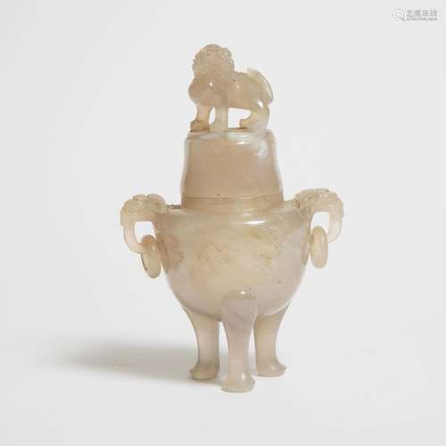 An Agate Tripod Censer and Cover, 19th Century, 清 十九世纪 ...