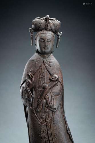 AN IRONWOOD FIGURE OF GUANYIN, c. 1920s