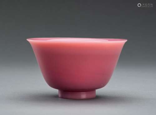 A PINK PEKING GLASS BOWL, MARK AND PERIOD OF QIANLONG