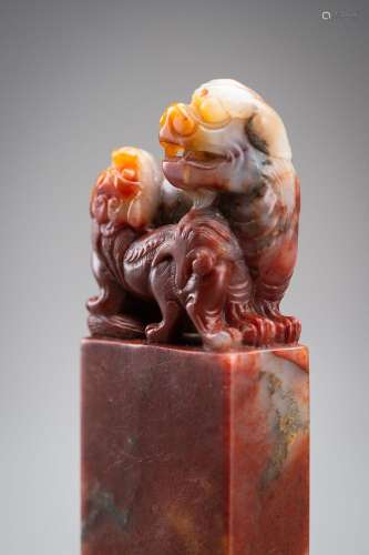 A ‘BUDDHIST LION’ SOAPSTONE SEAL, QING