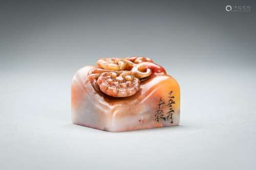 A CARVED SOAPSTONE SEAL WITH LINGZHI, 1865