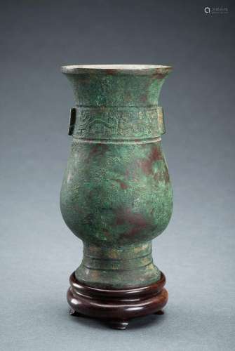 A SHANG STYLE BRONZE RITUAL WINE CUP, ZHI, MING DYNASTY