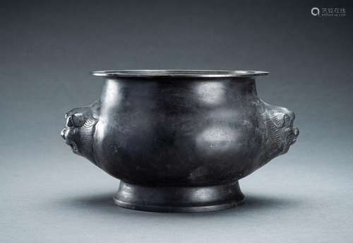 A BRONZE CENSER WITH BUDDHIST LION MASKS, QING