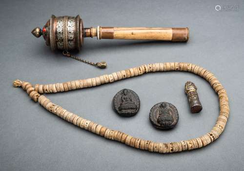 A GROUP OF FIVE ANTIQUE TIBETAN RITUAL OBJECTS