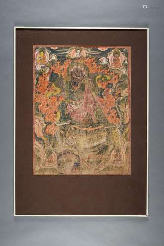 A THANGKA OF MAHAKALA RIDING A TIGER, VYAGHRA-VAHANA