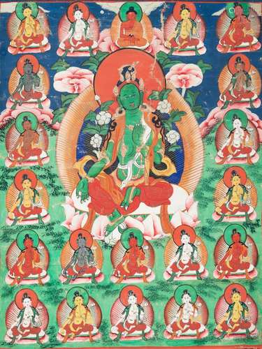 A THANGKA OF GREEN TARA, 19TH CENTURY