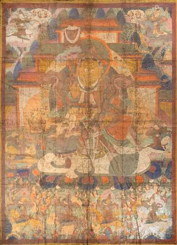 A VERY LARGE THANGKA OF VAISHRAVANA