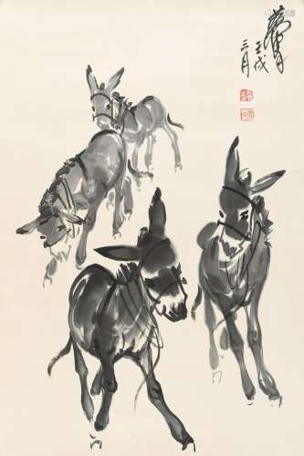 A PAINTING WITH DONKEYS, MANNER OF HUANG ZHOU (1925-1997)