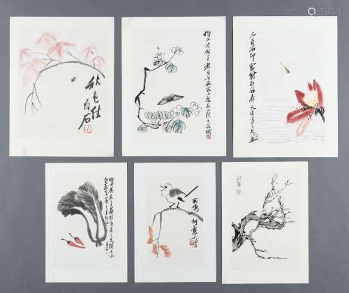 SIX CHINESE COLOR PRINTS BY QI BAISHI (1864-1957)