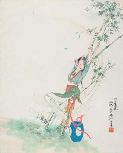 AFTER HU YEFO (1908-1980), LADY LAYING AGAINST BAMBOO
