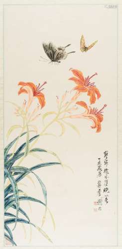 AFTER XIE ZHILIU (1910-1997), BUTTERFLIES AND LILIES