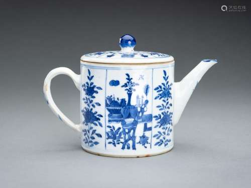 A BLUE AND WHITE PORCELAIN TEAPOT, QIANLONG MARK AND POSSIBL...