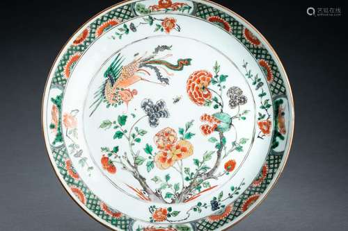 A FAMILLE VERTE ‘PHOENIX AND FLOWER’ DISH, QING