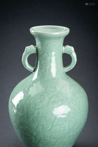 A CARVED CELADON GLAZED VASE, REPUBLIC PERIOD