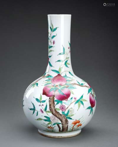 A FAMILLE ROSE ‘NINE PEACHES’ PORCELAIN VASE, TIANQIUPING