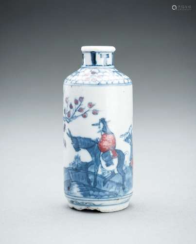 A BLUE AND IRON-RED ‘MENG HAORAN’ SNUFF BOTTLE, QING