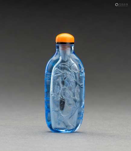 A TRANSPARENT BLUE GLASS SNUFF BOTTLE, REPUBLIC