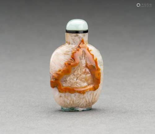 A QUARTZ SNUFF BOTTLE WITH DEITIES