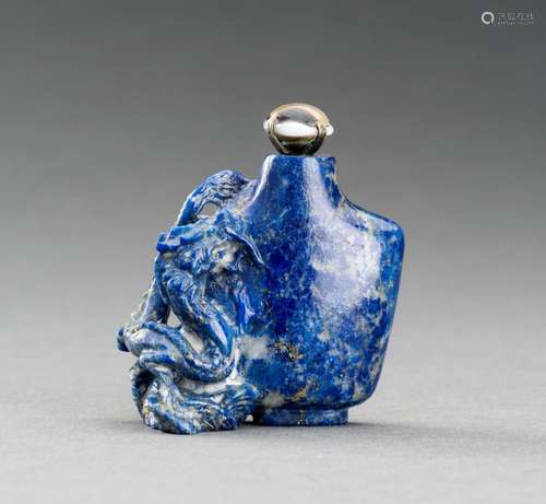 A CARVED LAPIS LAZULI SNUFF BOTTLE WITH DRAGON, REPUBLIC