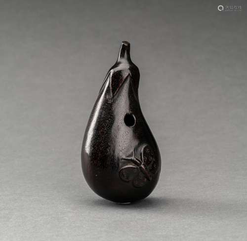 A HARDWOOD ‘EGGPLANT’ WATER DROPPER, QING