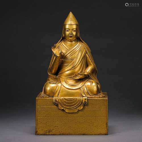 中国清代铜鎏金佛坐像