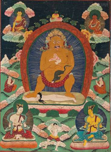 A THANGKA OF JAMBHALA, 19TH CENTURY