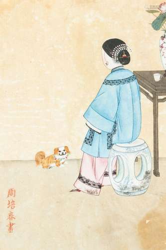 ZHOU PEI CHUN (active 1880-1910): A PAINTING OF A COURT LADY...