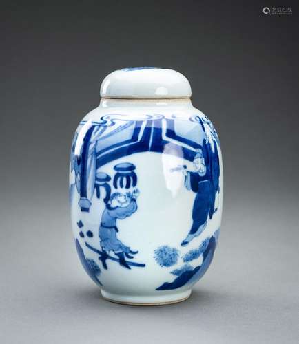 A BLUE AND WHITE PORCELAIN GINGER JAR, QING