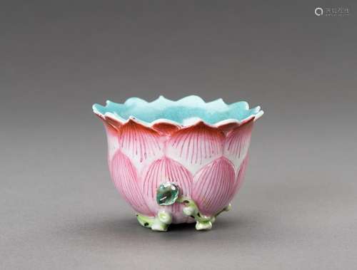 A FAMILLE ROSE ENAMELED ‘LOTUS’ PORCELAIN CUP, c. 1930s