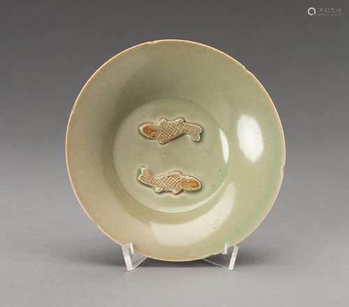 A LONGQUAN CELADON GLAZED ‘TWIN FISH’ PORCELAIN BOWL, c. 193...