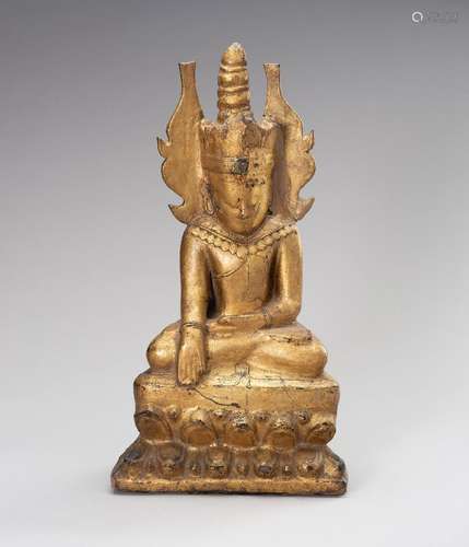 A GOLD LACQUERED WOOD FIGURE OF BUDDHA