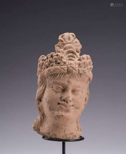 A SMALL TERRACOTTA HEAD OF MAITREYA, GANDHARA