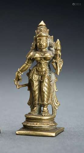 A 19th CENTURY MINIATURE BRONZE OF LAKSHMI