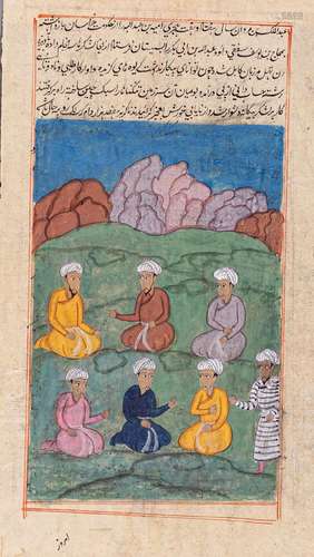 A MUGHAL MINIATURE PAINTING OF SEVEN MEN, 19th CENTURY