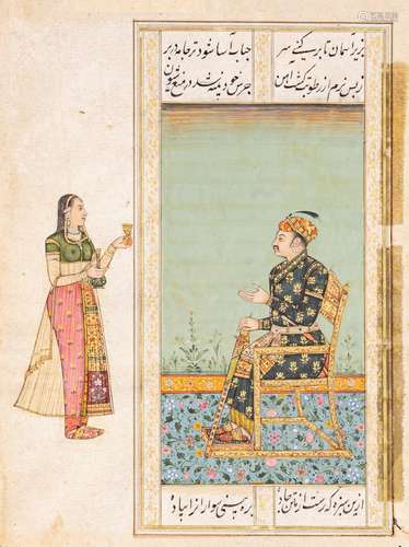 AN INDIAN MINIATURE PAINTING OF A NOBLEMAN AND CONSORT, LATE...