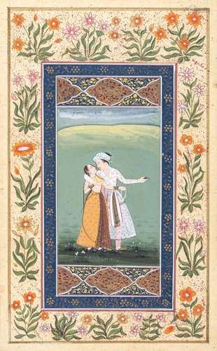 AN INDIAN MINIATURE PAINTING OF TWO LOVERS