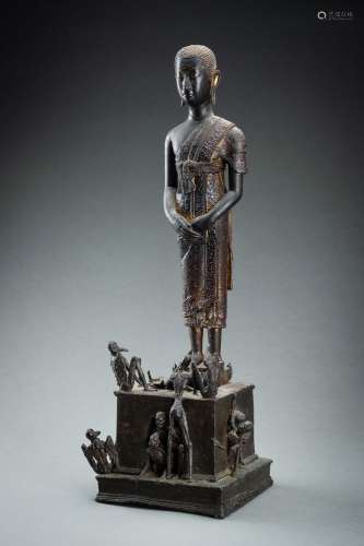 A GILT LACQUERED BRONZE FIGURE OF PHRA MALAI IN BUDDHIST HEL...