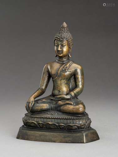 A THAI BRONZE FIGURE OF BUDDHA MARAVIJAYA, 19TH CENTURY