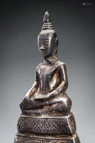 A THAI SILVER FOIL FIGURE OF BUDDHA SHAKYAMUNI, 19th CENTURY