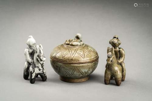 A LOT WITH THREE SAWANKHALOK CERAMIC ITEMS