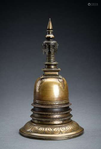 A BURMESE RELIQUARY BRONZE STUPA, 19th CENTURY