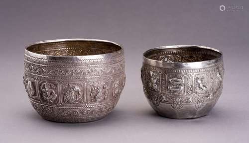 A LOT WITH TWO EMBOSSED SILVER BOWLS